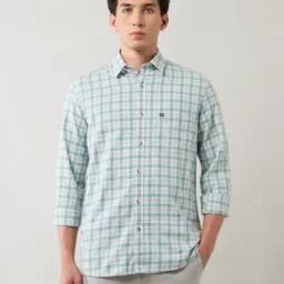 Arrow Sport Green Cotton Slim Fit Checks Shirt-image-96