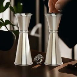 HAZEL Silver Stainless Steel Double Sided Peg Ring Measure Jigger (0.05 L) - Set of 2-picture-37