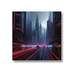 nestroots Neon Cityscape Blue & Pink Printed Canvas Wall Art image 3