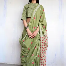 Chidiyaa Light Green Floral Ajooni Saree-picture-2