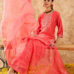 Indo Era Ethnic Motifs Printed Straight Liva Kurta with Palazzos & Dupatta-picture-13