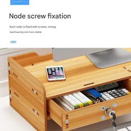 MUGATH Wooden Monitor Stand with Storage Organizer for Desk, Table, Office, Home, Study Table,Monitor Riser Stand with Storage Shelf and Lockable Drawer image 3