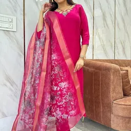 Siya Fashion Women Ethnic Motifs Embroidered Regular Kurta with Trousers & Dupatta image 3