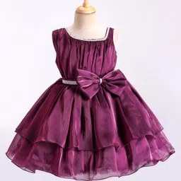 Bluebell Tissue Sleeveless Party Frock With Embellished & Bow Applique- Wine-picture-19