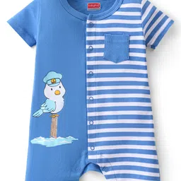 Babyhug 100% Cotton Knit Half Sleeves Striped Romper - Blue-picture-19