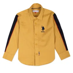 US Polo Assn Cotton Full Sleeves Solid Shirt with Logo Print - Mustard-image-58