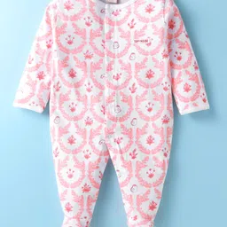 ToffyHouse 100% Cotton Knit Full Sleeves Sleep Suit With Floral Print - Light Pink-picture-23