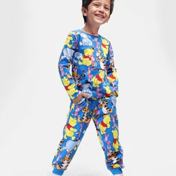 Babyhug Disney Single Jersey Knit Full Sleeves Night Suit with Winnie the PoohPrint -Blue-picture-19