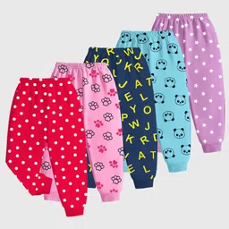 KUCHIPOO Pack Of 5 Polka Dots & Pandas Printed Pajamas - Pink Blue Red Magenta & Purple-image-97