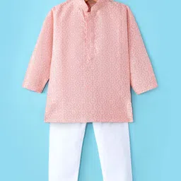 Ridokidz Full Sleeves Floral Embroidered Kurta & Pyjama Set - Peach-picture-13