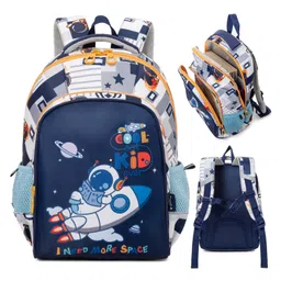 Cots and Cuddles Cute Astro on Rocket Design Lightweight Backpack for Kids Perfect for School & Outings 14 inches (White-Navy Blue)-image-64