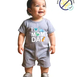 COCOON ORGANICS 100% Cotton Knit Half Sleeves I Love Mom Dad Text Printed Anti Microbial Romper - Grey Melange-picture-12