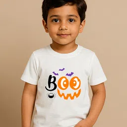 BLUSHES 100% Cotton Knit Halloween Theme Half Sleeves Boo Text Printed Tee - White-picture-15