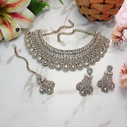 VATSALYA creation Alloy Gold- plated White Jewellery Set-picture-38