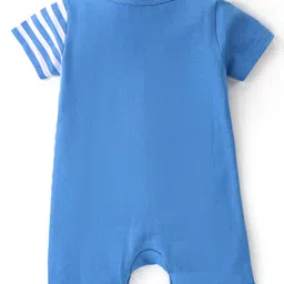 Babyhug 100% Cotton Knit Half Sleeves Striped Romper - Blue image 2