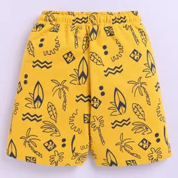 Kidcity Cotton Loop Beach Theme Printed Shorts - Mustard image 3