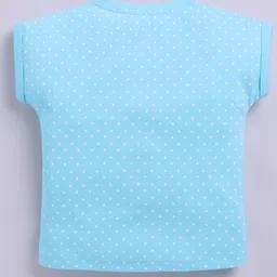 giniekids Pure Cotton Sleeveless Polka Dots & Lets Go Text Printed Top - Aqua Blue image 3