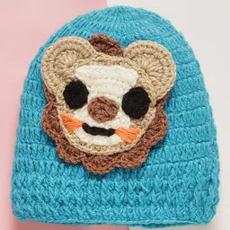 MayRa Knits Hand Knitted Woven Pack Of 2 Animal & Heart Designed Caps - Purple & Blue - Circumference - 25 Cms image 2