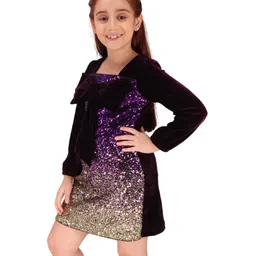 Cutecumber Full Sleeves Sequin Embellished & Bow Applique Detailed Dress - Purple image 4
