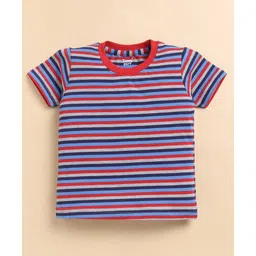TOONYPORT Cotton Knit Animal Embroidered Mild Washed Dungaree With Half Sleeves Striped Tee - Blue image 4