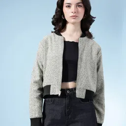 glitchez Stand Collar Relaxed Tweed Jacket image 3