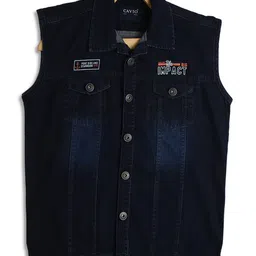 CAVIO Sleeveless Solid Shirt With Text Printed Tee - Navy Blue image 5