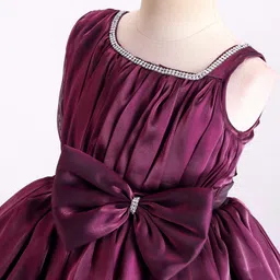 Bluebell Tissue Sleeveless Party Frock With Embellished & Bow Applique- Wine image 4