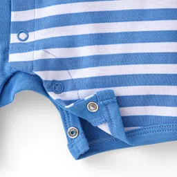 Babyhug 100% Cotton Knit Half Sleeves Striped Romper - Blue image 4