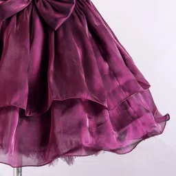 Bluebell Tissue Sleeveless Party Frock With Embellished & Bow Applique- Wine image 5