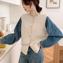 StyleCast Women Round Neck Sleeveless Cardigan Sweaters-image-50