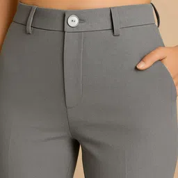 NU CLOTHS Women Relaxed High-Rise Flat-Front Bootcut Cotton Regular Trousers image 4