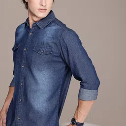 French Connection Premium Slim Fit Denim Casual Shirt-image-46