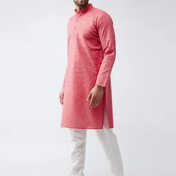 SOJANYA Men Pink Solid Straight Kurta image 2