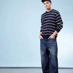 glitchez Vertical Striped Round Neck Knitted Pullover image 3