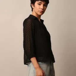 Only Black Textured Dobby Shirt image 3