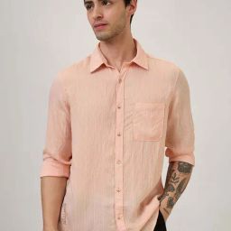 Spykar Peach Slim Fit Shirt-picture-11