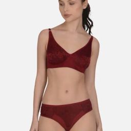 mod & shy Maroon Self Pattern Non-Padded Lingerie Set-picture-3