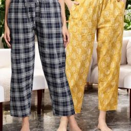 Kryptic Mustard & Navy Blue Cotton Relaxed Fit Printed Lounge Pants - Pack of 2-picture-36