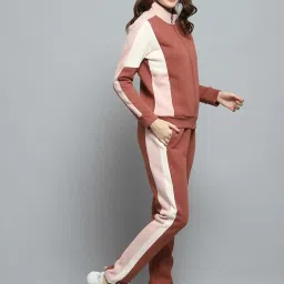 Monte Carlo Women's Rust Solid Mock Neck Full Sleeve Tracksuit image 3