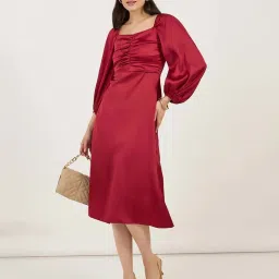 Styli Red Plain A-Line Dress image 3