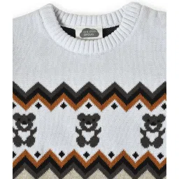 MiArcus Kids White & Brown Self Design Full Sleeves Sweater image 3