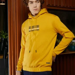Campus Sutra Yellow Regular Fit Printed Hooded Sweatshirt image 3