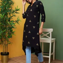 Globus Black Printed High Low Kurta image 3