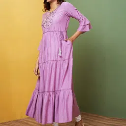 Globus Purple Embroidered A Line Kurta image 3