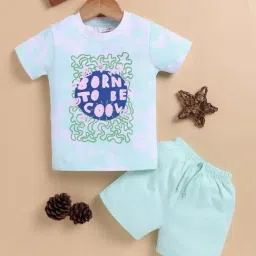 Bumzee Blue Cotton PrintedT-Shirt With Short for Boys-image-84