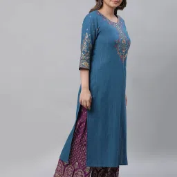 Aurelia Ink Blue Embroidered Straight Kurta image 3