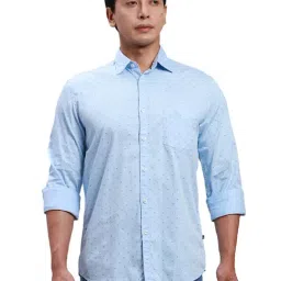 Parx Blue Cotton Slim Fit Printed Shirt-picture-10