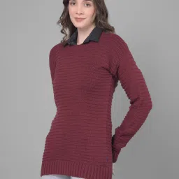 Crimsoune Club Maroon Self Design Sweater image 3