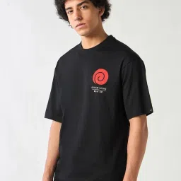 Bewakoof Black Cotton Relaxed Fit Graphic T-Shirt image 3