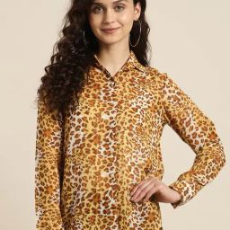 Qurvii Yellow & Brown Animal Print Shirt-picture-18